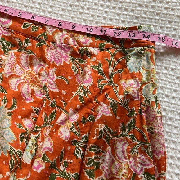 Free People Flowy Orange Floral Print Cotton Lined mini Skirt Size 6 - Picture 9 of 11